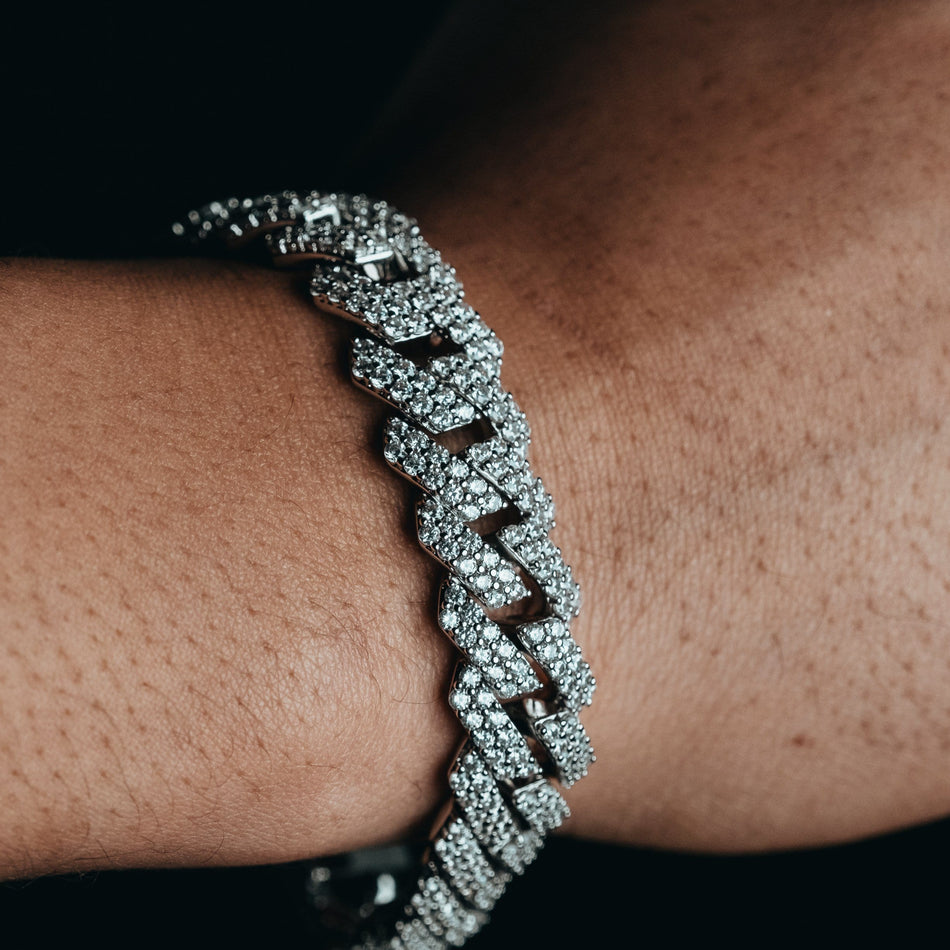 15mm Flooded White Gold Cuban Bracelet Jewellerykings
