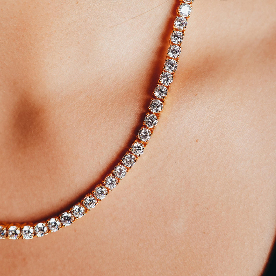 14K Gold Diamond Tennis Necklace CZ Baguette Tennis Chain- Round CZ –  kissyanjewelry