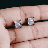 White Gold 360 Cube Micropave Cz Earrings