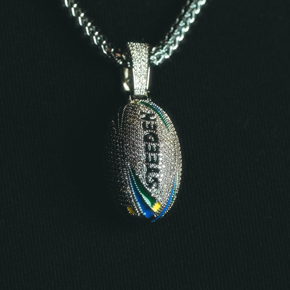White Gold Rugby League Ball Pendant